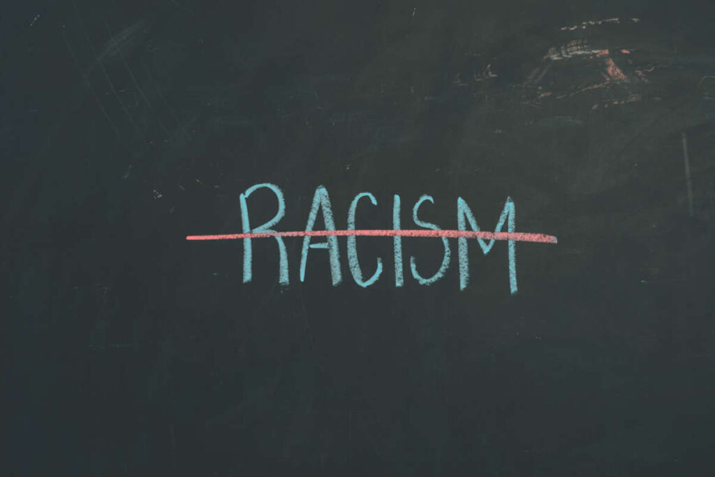Racism written on a chalkboard
